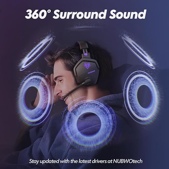 NUBWO G06 Dual Wireless Gaming Headset with Microphone for Ps5, Ps4, PC - 23ms Low Latency Audio - 100-Hour of Playtime - 50mm Drivers (Black-Purple)