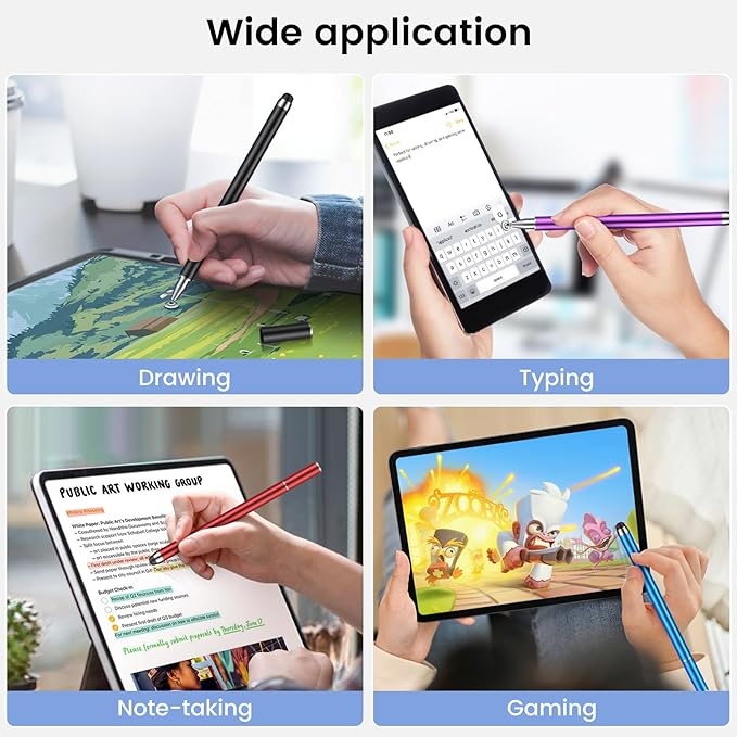MEKO 4 Pack Stylus Pens for Touchscreens, 2-in-1 High Sensitivity&Precision Capacitive Stylus Pens for iPad iPhone Android Smartphone Tablets All Touchscreen Devices(4 Stylus + 12 Tips)