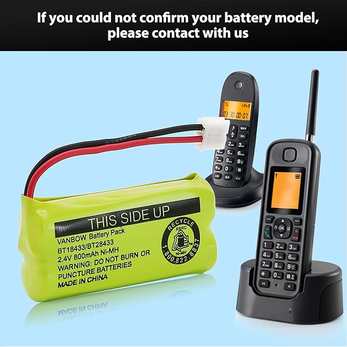 BT18433/BT28433 2.4V 800mAh Ni-MH Cordless Phone Battery, Also Compatible with AT&T BT184342/BT284342 BT8300 BT1011 BT1018 BT1022 BT1031 2SN-AAA55H-S-J1 CS6120 CS6209 CL80109 EL52419 (Pack 2)