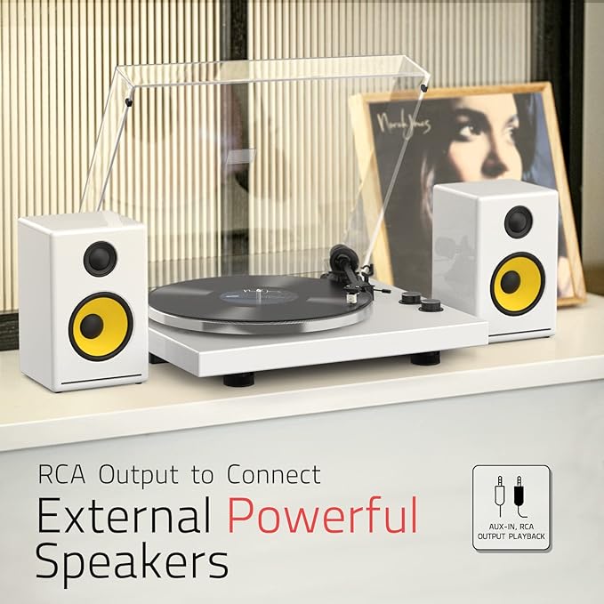 Record Player Turntables with Wireless Output Connectivity Vinyls Players Belt-Drive 33 45 RPM Speed Phono Line USB Digital to PC Recording MM Cartridge AT-3600L Classic New Sleek Piano White