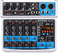 BOMGE 6 Channel mini DJ Audio sound mixer console with USB interface, Bluetooth, Stereo Recording, 48V Phantom Power, 24 DSP effects for karaoke, singing, live，streaming，pc recroding. (white)
