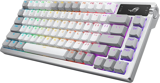 ASUS ROG Azoth 75 Wireless DIY Custom Gaming Keyboard, OLED display, Gasket-Mount, Three-Layer Dampening, Hot-Swappable Pre-lubed ROG NX Brown Switches & Keyboard Stabilizers, PBT Keycaps, RGB - White