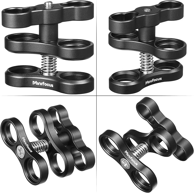 MINIFOCUS 2PCS 1'' Aluminum Ball Clamp Mount for Underwater Diving Light Arms Tray System, Photography Diving Camera, 360° Clip Adapter Bracket for Action Camera Flashlight Arms System