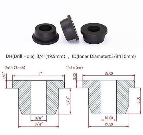 10 pcs 3/4" Drill Hole，3/8" ID Black Silicone Top hat Rubber Grommets for Wiring，Automotive，Firewall，Hole Plug，Desk，Screw，Water and Gas Pipe，Drain，House Siding，Cable Bushing，Glass，Wire Plug