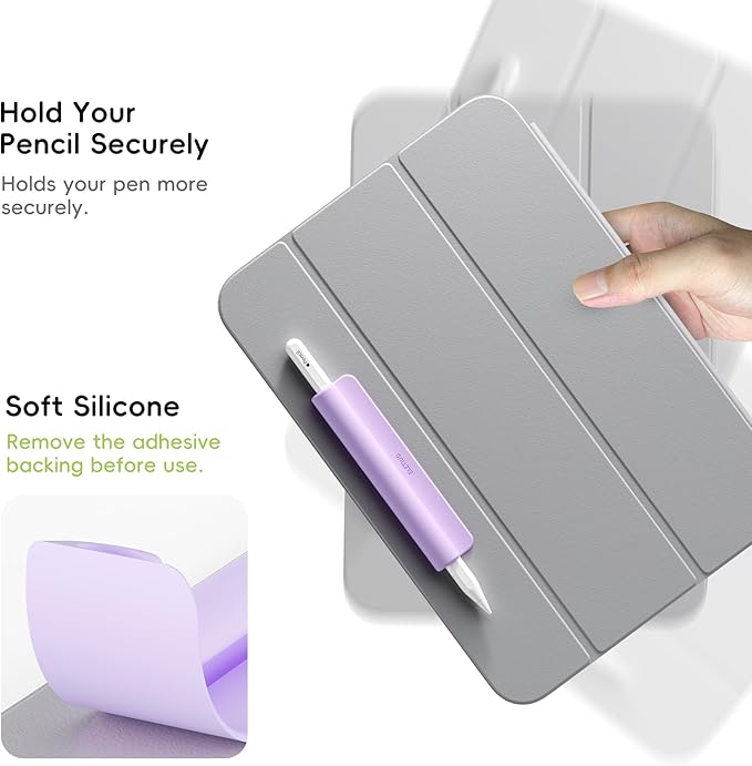 ELETIUO Silicone Pencil Holder Sleeve,Compatible with Apple Pencil (USB-C),Apple Pencil 1st/ 2nd Generation,Strong Adhesive Sticky Attached to iPad Case for Stylus Pens,Purple