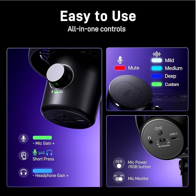 MAONO Wireless Gaming Microphone for PC, Condenser USB Mic with Software AI Voice Change,3-Level Noise Cancellation,Custom RGB, for Streaming Recording Podcast PS5 PS4 Twitch YouTube (DM40 Pro-Black)