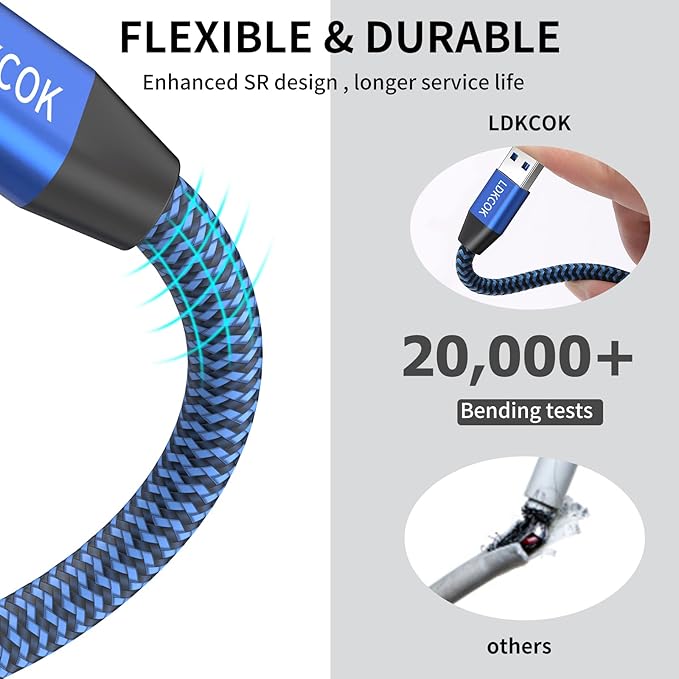 USB to USB Cable 20FT,Durable Braidedfor USB 3.0 Male to Male Type A to Type A Cable Data Transfer Compatible with Hard Drive, Laptop, DVD Player, TV, USB 3.0 Hub, Monitor, Camera, Set Up Box and More