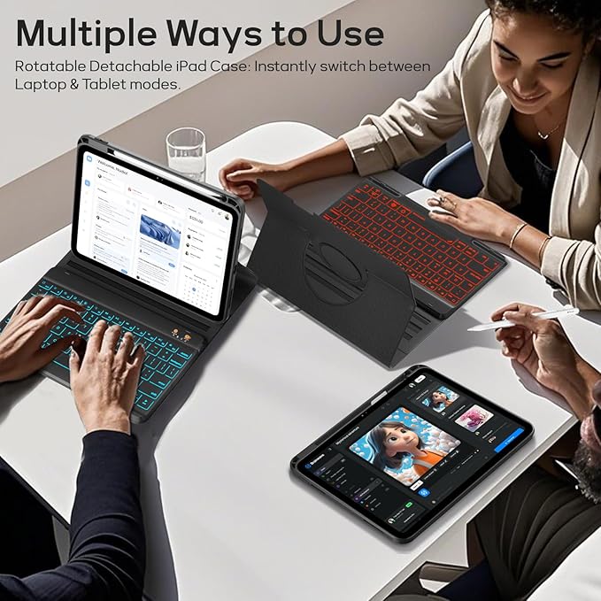 BLUTLOTUS Keyboard Case for iPad 9th/8th/7th Generation 10.2 Inch,360° Rotatable Magnetic Keyboard Case with Pencil Holder Grooves Design(2021/2020/2019),7 Color Backlit Detachable Wireless (Black)