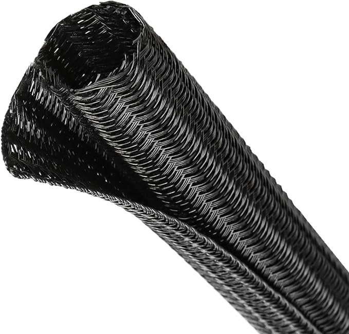 Split Wire Loom Tubing, Cable Protector Sleeve, Braided Cable Management for TV/Computer/Home Theater/Engine Bay, Cord Protectors from Pets No Chew (Black, 3/8"-10ft)