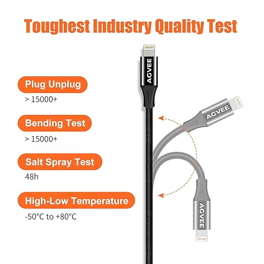 AGVEE 2 Pack 1ft Lightning Extension Cable, Braided Female to Male Extender Full Function Cord Compatible with iPhone iPad, Data Sync Video Audio & Charging Connector Adapter, Black