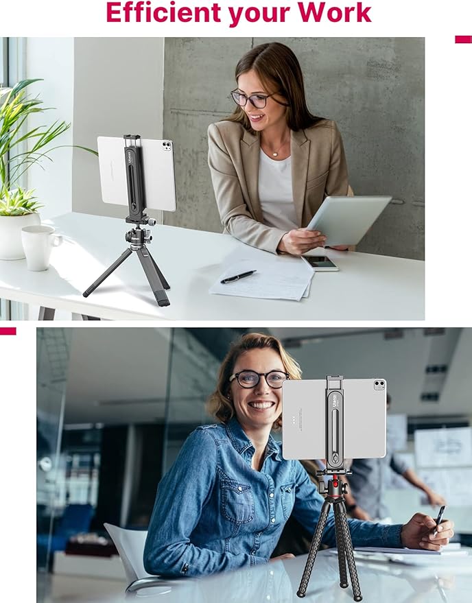 ULANZI iPad Phone Tripod Mount Adapter with Cold Shoe, Universal Smartphone Tablet Holder for Tripod with Arca Quick Release Plate 1/4'' Screw Mount, Compatible for iPhone iPad Surface Pro and More