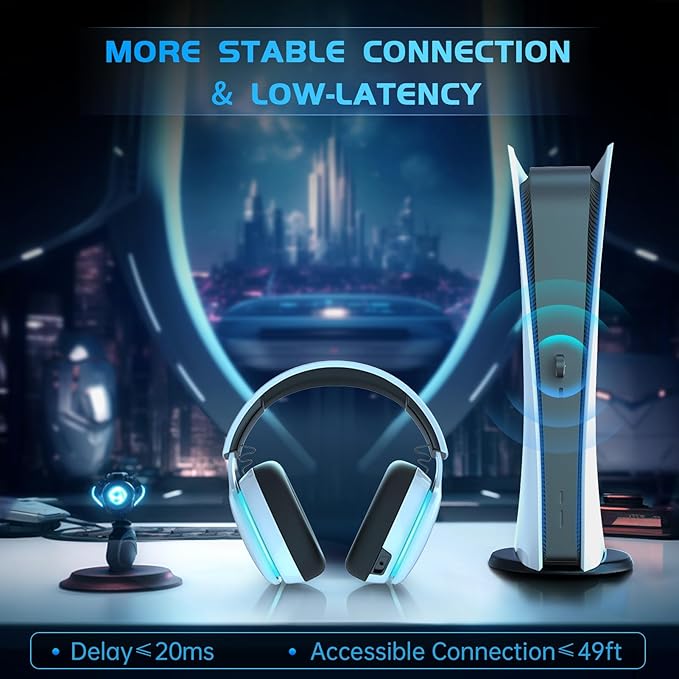 2.4GHz Wireless Gaming Headset for PS5, PS4 Fortnite & Call of Duty/FPS Gamers, PC, Nintendo Switch, Bluetooth 5.3 Gaming Headphones with Noise Canceling Mic, Stereo Sound, 40+Hr Battery -White