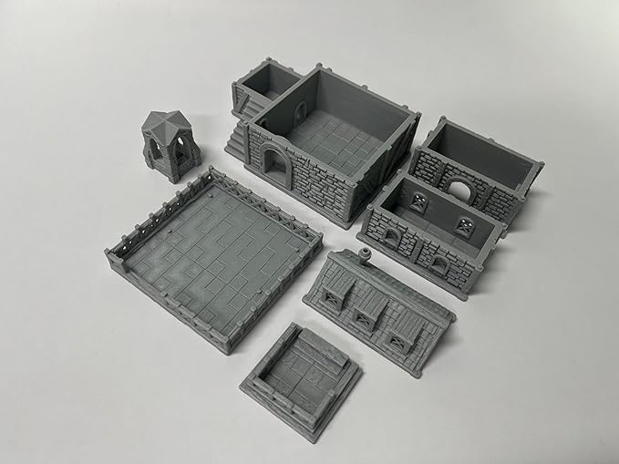 Paintable Tabletop Miniature Building Terrains Compatible with D&D and Alike RPG War Games - 18mm/28mm Scale Scenery with Medieval Gothic Architecture Style (18mm Scale)