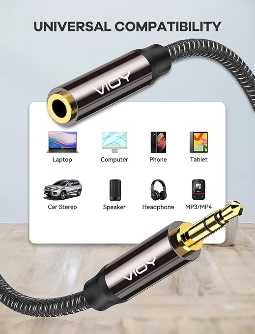 VIOY Headphone Extension Cable 50 FT,[Copper Shell, Hi-Fi Sound] 3.5 mm Male to Female Stereo Audio Cable Nylon Braided Aux Cord for Smartphones, Tablets, Media Player