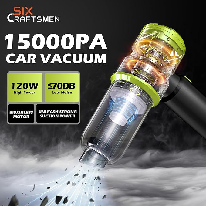 Handheld Car Vacuum with 15000PA Power, 4 in 1 Small Powerful Cordless Vacuum Cleaner & Air Duster with 2000mAh Battery, Rechargeable Portable Mini Hand Held Vacuum for Car,Home,Office,Pet Hair（Green）