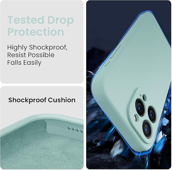 FireNova Designed for iPhone 15 Pro Case, Silicone Upgraded [Camera Protection] Phone Case with [2 Screen Protectors], Soft Anti-Scratch Microfiber Lining Inside, 6.1 inch, Mint Green