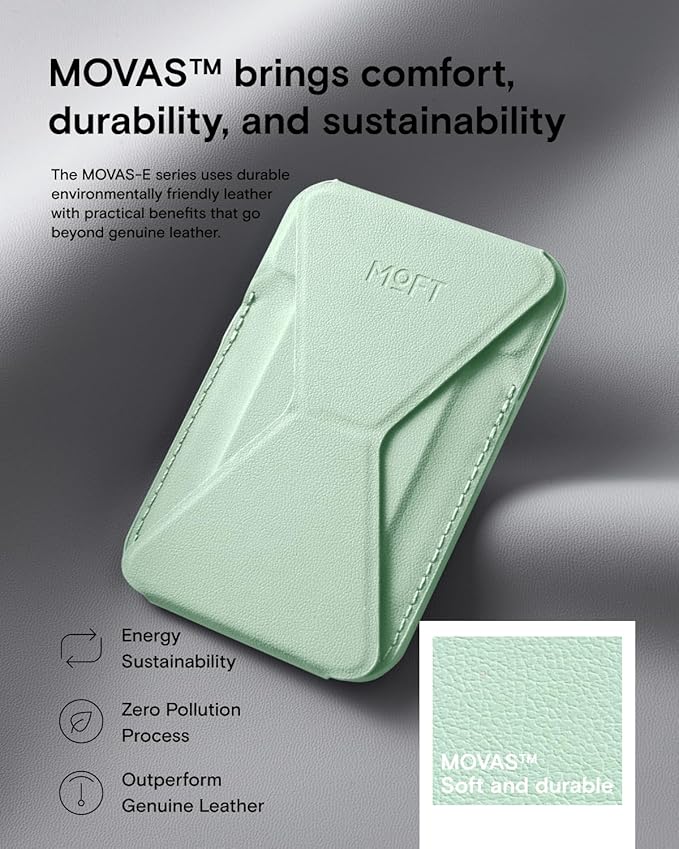 MOFT Magnetic Wallet Stand Compatible with iPhone 16/15/14/13/12 Series, Angle Adjustment & Magsafe Compatible MOVAS Phone Stand,Peppermint
