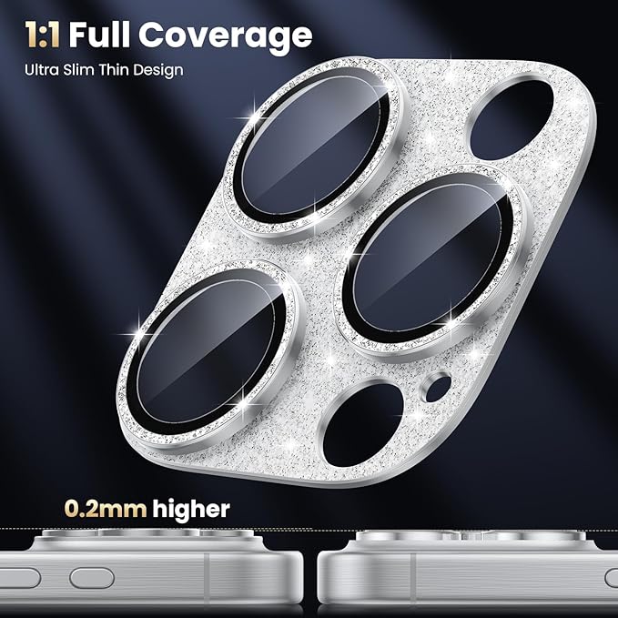 WSKEN for iPhone 16 Pro/iPhone 16 Pro Max Camera Lens Protector, [Military Grade Shatterproof] [Strong Adsorption] Metal Aluminum Alloy Tempered Glass Camera Screen Protector, Glitter