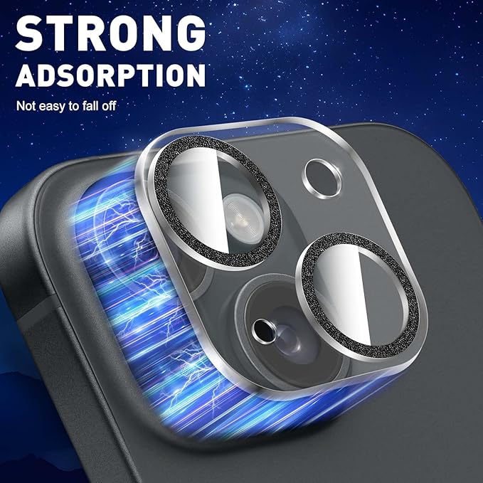 LucBuy 3PCS Sparkling Camera Lens Protector for iPhone 12/iPhone 12 Mini, Full Clear Acrylic Cover with Shiny Colorful Glitter Designed Decoration Back Camera Protector
