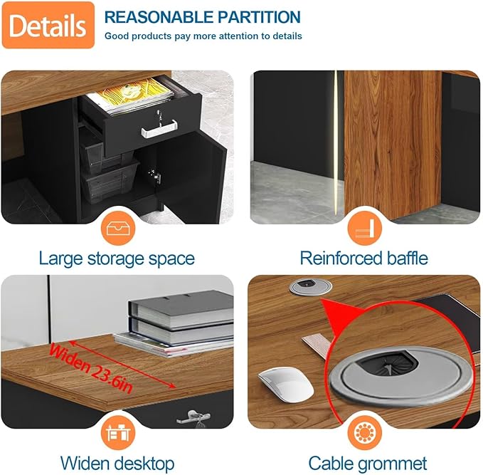 Reception Desk with Counter Modern Checkout Counter with Lockable Drawer Keyboard Tray Receptionist Desk for Office Salon Reception Table Q Right 51inch/130cm
