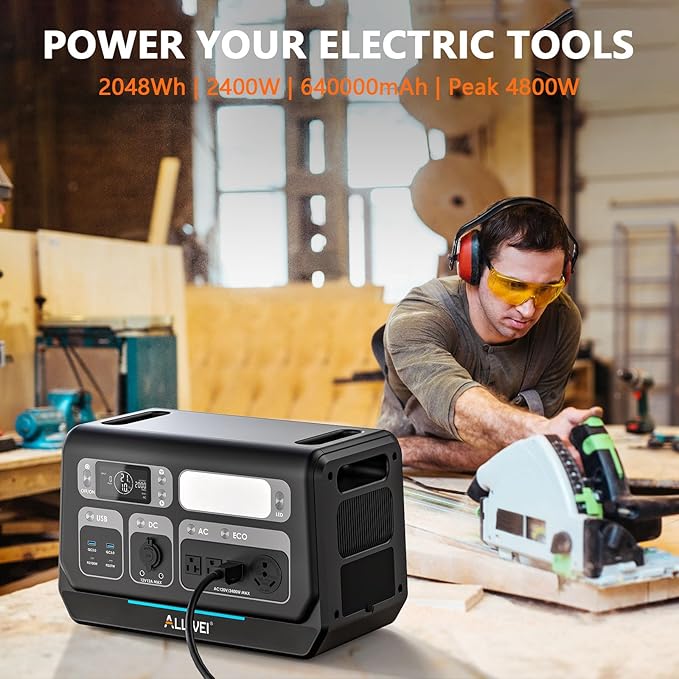 ALLWEI LiFePO4 Portable Power Station 2400W(Surge 4800W) with 1x 400W Solar Panel Included, Fast Charge in 1.5H, 4 AC Outlet, 2048Wh Solar Generator for RV Camping Emergency Outdoor Home Use