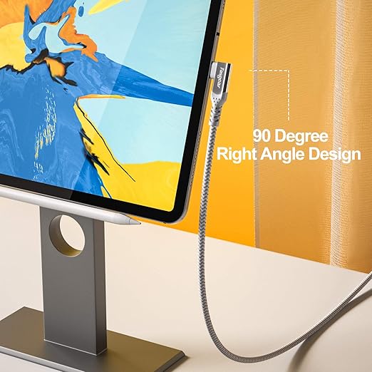 Fasgear 100W USB C to Type C 90 Degree Cable 3ft, USB 3.1 Gen 2 10Gbps Data 5A Power Delivery (PD) with E-Marker Compatible for Link,VR Headset,PD Docking Station,HHD,MacBook,4K Displays Grey