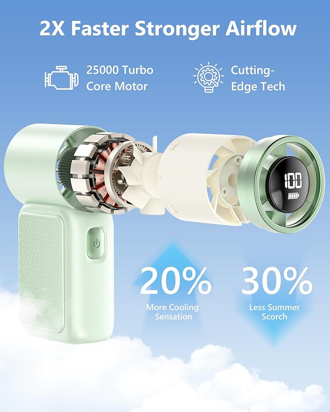 Portable Handheld Mini Fan, 6 Gear Wind, Hand Small Travel Personal Held Fans, Rechargeable Turbo Fan, Gifts for Women Men, for Camping Vacation Outdoor (green)