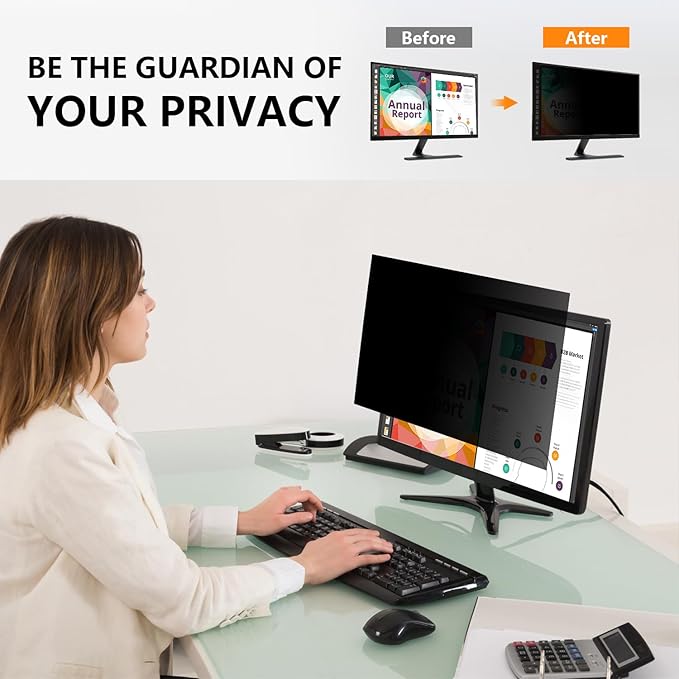 【2-Pack】 24 Inch Computer Privacy Screen for 16:9 Monitors with Anti-Spy Anti-Glare Filter, Blue Light Blocking & Eye Protection, Removable Anti-Scratch HD Clarity Screen Protector