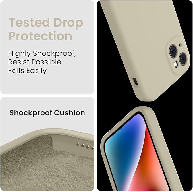 FireNova Designed for iPhone 13 Case, Silicone Upgraded [Camera Protection] Phone Case with [2 Screen Protectors], Soft Anti-Scratch Microfiber Lining Inside, 6.1 inch, Khaki