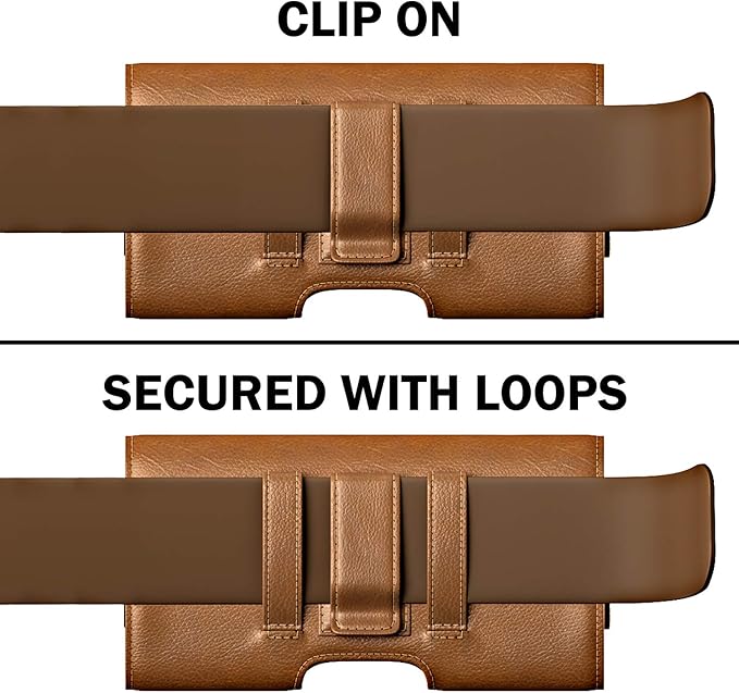 PiTau Holster for Large iPhone Plus, Pro Max Models 16 15 14 13 12 11 Xs Max – Cell Phone Belt Holder Clip Case, ID Card Carrying Pouch (Fits Otterbox Commuter Case) Brown