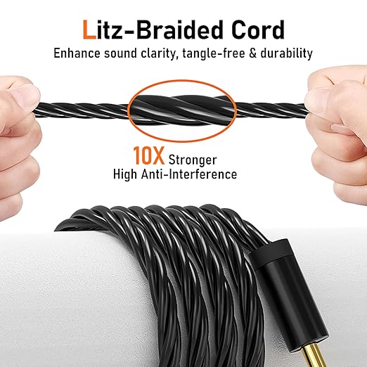 Premium HiFi IEM Cable with Mic – Silver-Plated 3.5mm to MMCX Cord - Lossless Sound for Shure SE215/315/425/535/846 & Vibes 201/202 - Tangle-Free in-Ear Monitor Cables - Black (HC001M)