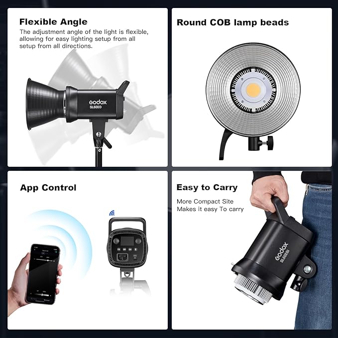 Godox SL60IID Softbox Lighting Kit Professional Studio Equipment with Softbox, SL60II-D 75W LED Video Light 3-Light Kit with APP control, Reflector, light stand, Boom Arm for Portrait Product Shooting