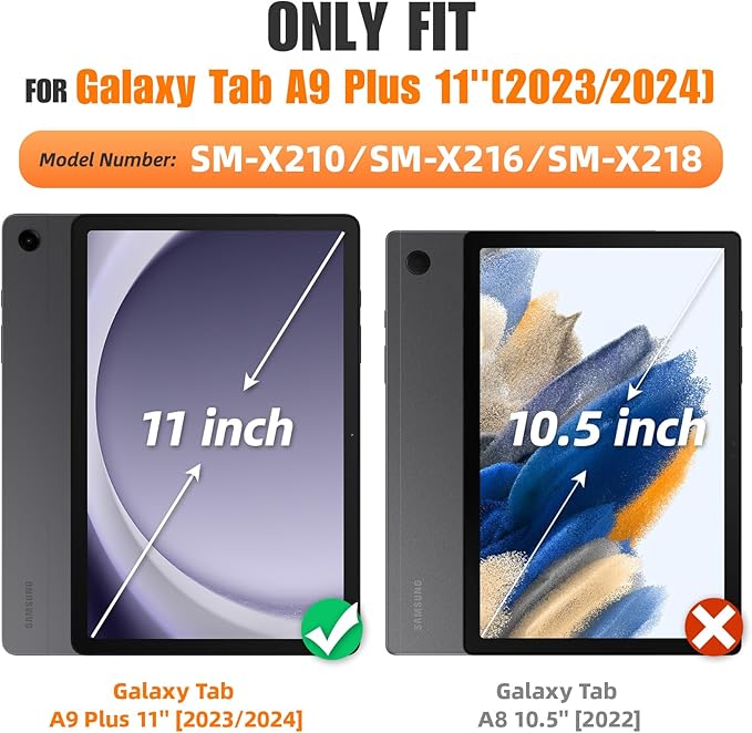 SEYMAC stock Case for Samsung Galaxy Tab A9+ Plus 11'', Full-Body Drop Protection Case with Screen Protector Pencil Holder [360° Rotating Hand Strap] &Stand, SkyBlue+Black