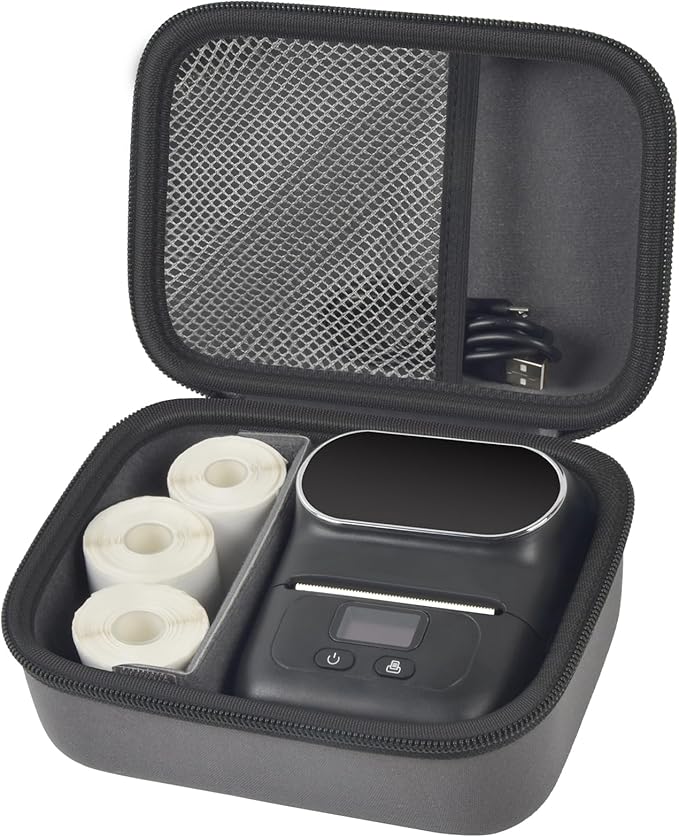 Case Compatible with Phomemo M110 Label Maker - Portable Mini Bluetooth Thermal Label Maker Carrying Storage Bag for Printer Labels, USB Cable and Accessories Black (Box Only)-Grey