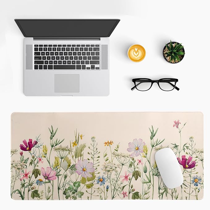 Flower Gaming Mouse Pad Large Mouse Pad for Keyboard and Mousepad Desk Mat with 3mm Non-Slip Base and Stitched Edge for Gaming and Office Computer Mat Protector Mat 31.5x11.8 Inch