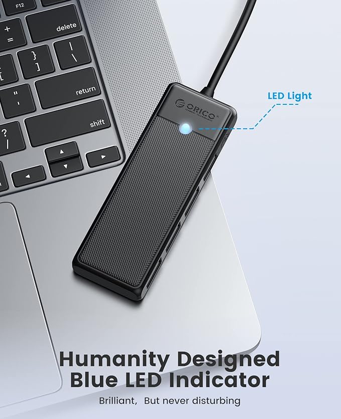 ORICO USB 3.0 Hub, 4-Port USB Hub with Long Cable, Ultra Slim USB Splitter for Laptop MacBook Pro, iMac, Surface Pro, XPS, PS5，PC, Flash Drive, Mobile HDD (Black/6ft)