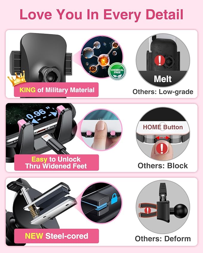 VANMASS [2024 Upgrade Phone Holders for Your Car [Super Suction Cup] Cell Phone Mount Car Dashboard Window Vent Desk Fit for iPhone 15 Pro Max 14 13 Universal Handsfree Automobile Vehicle Cradle，Pink