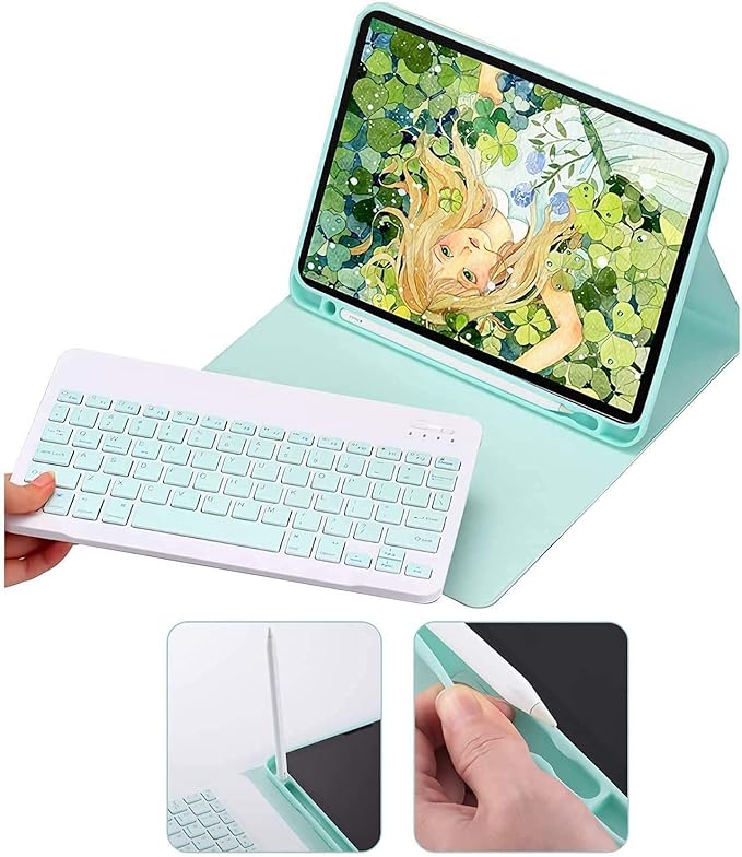 AnMengXinLing Keyboard Case for iPad mini 5 with Mouse, Detachable Wireless Bluetooth Keyboard Pencil Holder Slim Leather Smart Cover for iPad mini 5th Gen 2019, Pink