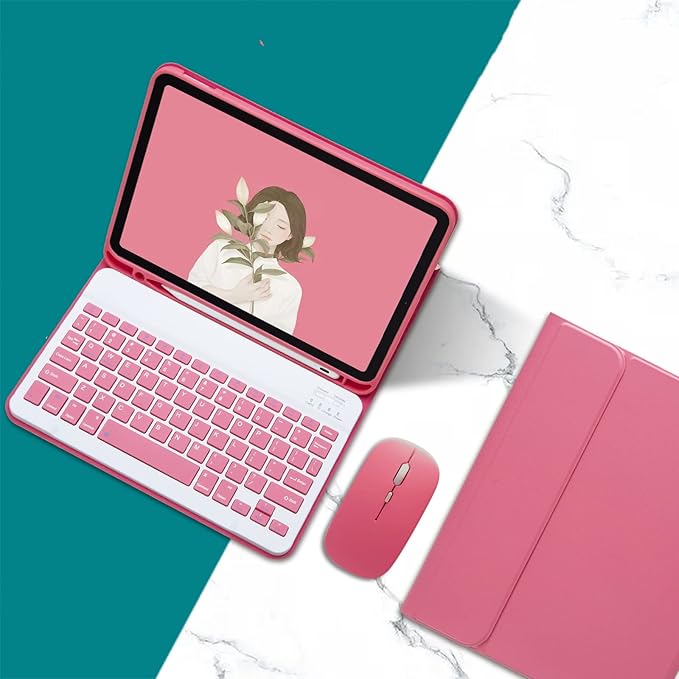 AnMengXinLing Keyboard Case for iPad mini 7th(A17 Pro) 2024/Mini 6th Generation with Mouse,Case for iPad mini7/mini6 with Detachable Wireless Keyboard Pencil Holder Slim Smart Cover, New Pink