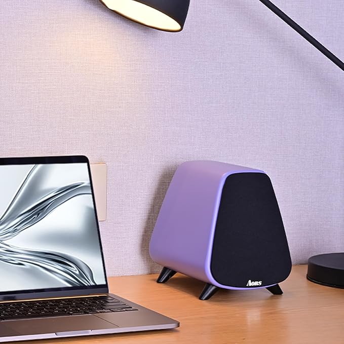 AS31 Active Bookshelf Speakers Bluetooth -2.0 Powered Speaker Stereo Computer Speakers for Desktop pc ，Monitor Speakers 80WRMS/3inch Bass RCA/Optic Inputs, Wooden Compact (Violet)