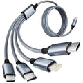 USB C Multi Charging Cable [1Pack 5FT], 4 in 1 Charging Cable Nylon Braided USB-C Multiple Charger Cord with Micro USB,IP Port and 2 Type C Adapter Port for iPhone 16/15 Series/Cell Phones and More
