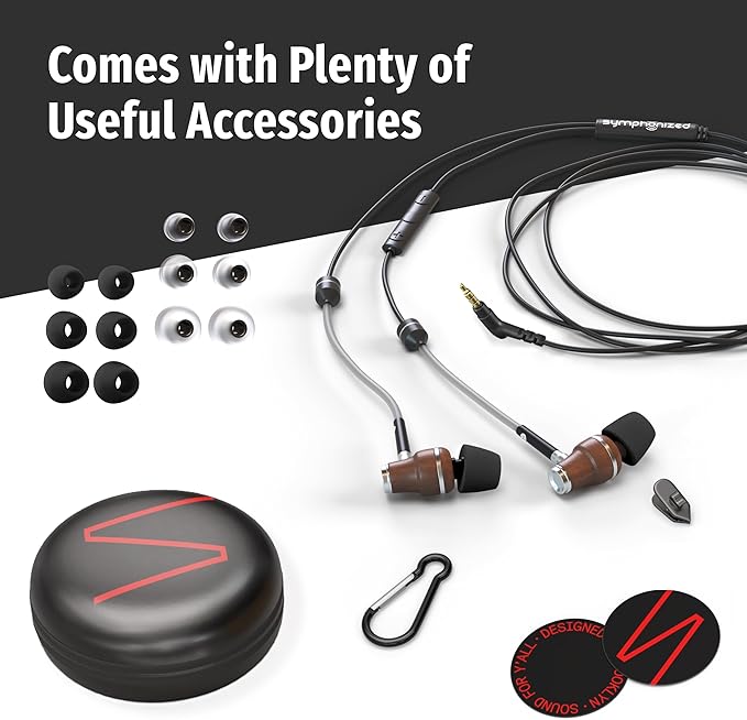 Symphonized Premium Wooden Airtube Headphones EMF Earbuds, 3D Sound, Microphone Volume Control, 8mm Bass Drivers Granting High Audio Quality 3.5mm Jack