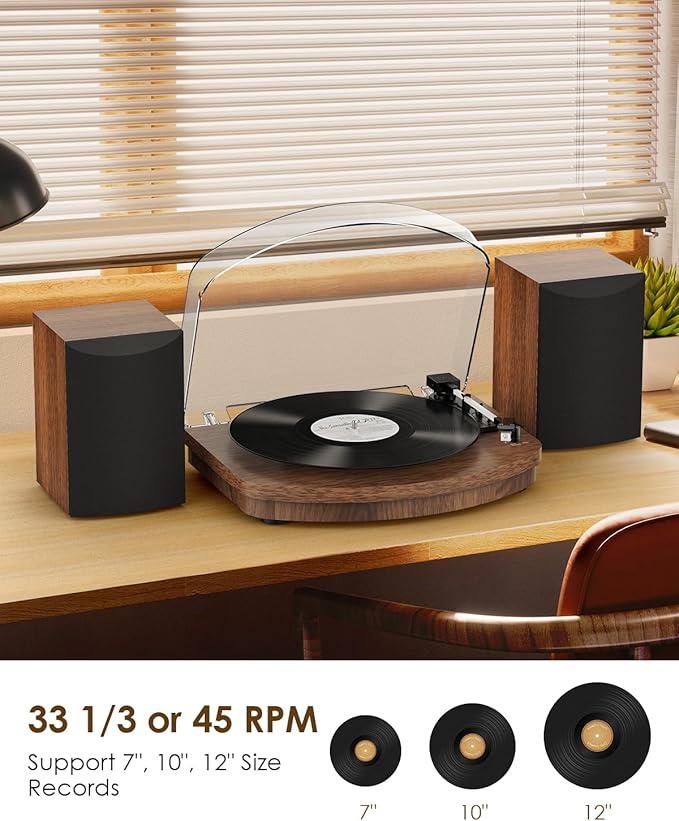 Vinyl Record Player with Dual Stereo Speakers, Belt Drive Turntable with Bluetooth Input 3 Speed Playback AT-3600L Cartridge RCA Out Vintage Turntable