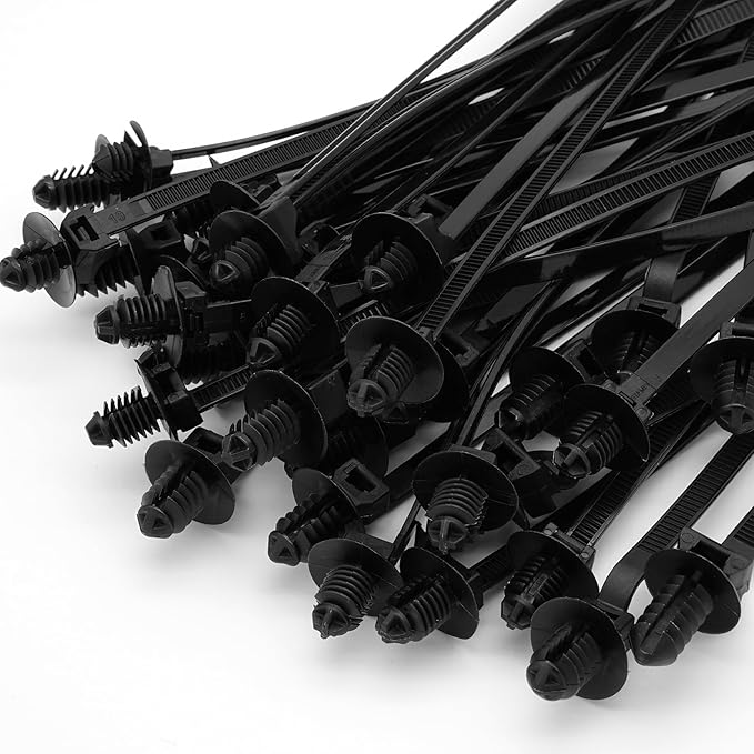 120 Pcs Push Mount Cable Ties Assorted Sizes, Black Nylon Push Mount Zip Ties Wire Harness Clips, 6-Types Snap in Zip Ties Self Locking Automotive Wire Ties for Wire Tying, Automotive