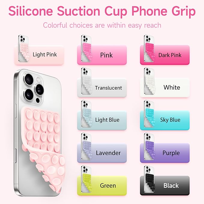 Silicone Suction Cup Phone Case Mount Double Sided, Phone Accessories Hands-Free Strong Grip Holder for Selfies and Videos, Silicon Phone Stand for iPhone and Android Light Blue