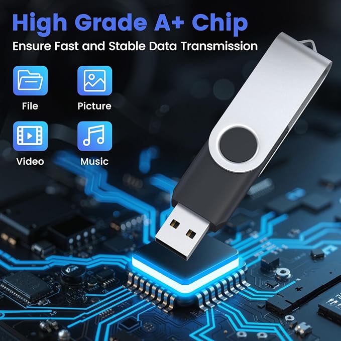 ABLAZE 64GB Flash Drive 10 Pack, USB 2.0 Memory Stick with Lanyards Swivel Thumb Drives Bulk 64GB Pendrive U Disk for Data Storage (Black)
