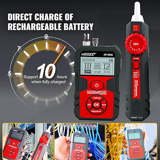 NOYAFA NF-858C Network Cable Tester Multifunctional with VFL Function,RJ11 RJ45 BNC,POE Voltage Testing Trace Cable Line Locator for Telephone/Ethernet/LAN Coax Cable Rechargeable Anti-Interference