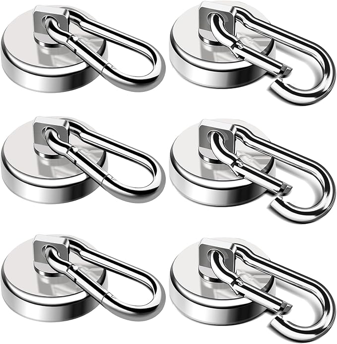 LOVIMAG Magnetic Hooks for Cruise Cabins, 70LBS Swivel Magnet Hooks, Cruise Must Haves with Swivel Carabiner Hook for Hanging, Strong Neodymium Magnets with Hook for Ceiling, Garage Etc-6 Pcs