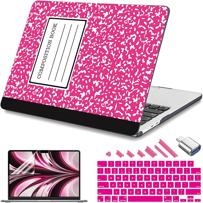 Teryeefi Compatible with MacBook Air 13 inch Case 2025 2024 2023 2022 M4 A3240 M3 A3113 M2 A2681, Plastic Hard Shell&Keyboard Cover&Screen Film&Type C for MacBook Air 13.6 inch, Composition Book A007