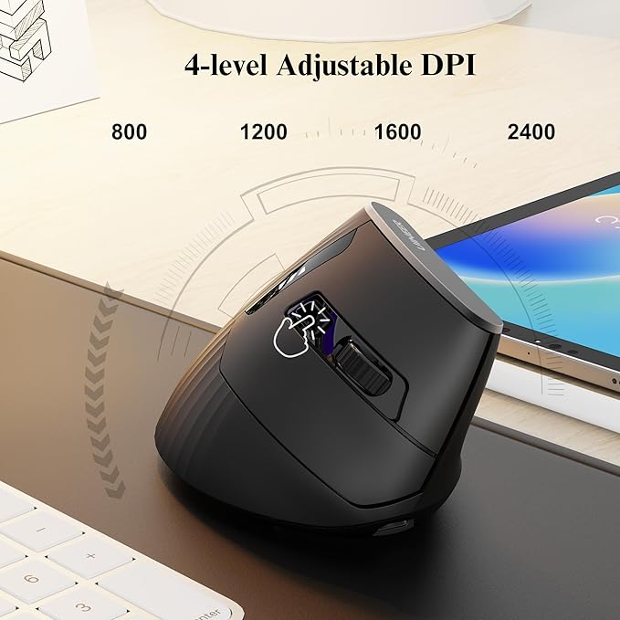 Vertical Mouse Wireless,Bluetooth Mouse with BT5.0/4.0/2.4G, Rechargeable with Battery Indicator,Ergonomic Design for Comfort and Reduced Wrist Strain, Ideal for Home,Office Use,Black